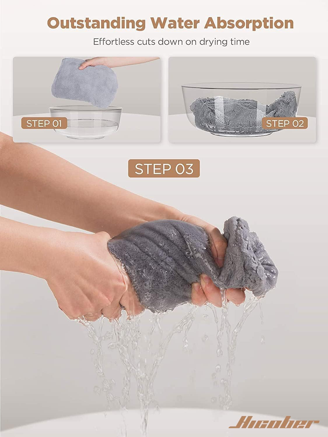 Microfiber Hair Towel Wrap for Women, Blue Grey Pink, 3-Pack