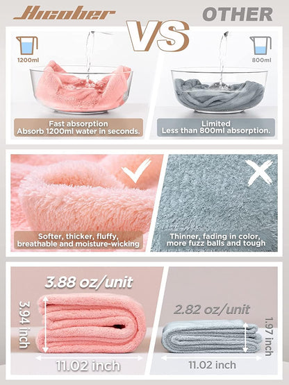 Microfiber Hair Towel Wrap for Women, Blue Grey Pink, 3-Pack