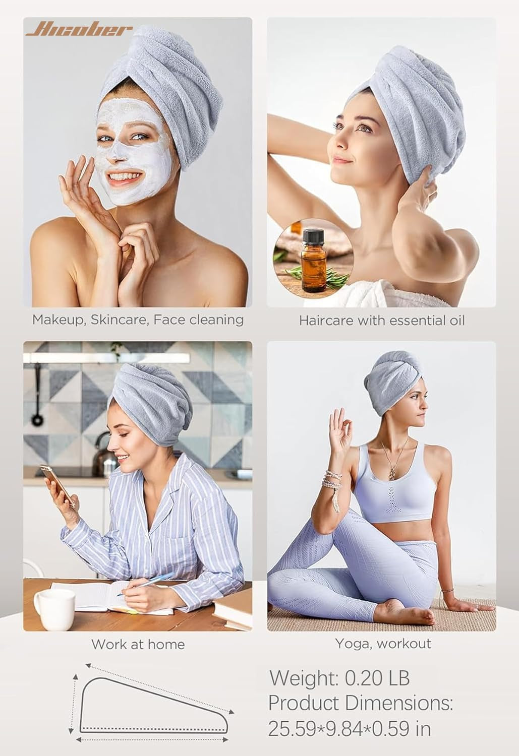 Microfiber Hair Towel Wrap for Women, Blue Grey Pink, 3-Pack