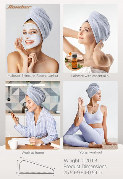 Microfiber Hair Towel Wrap for Women, Blue Grey Pink, 3-Pack
