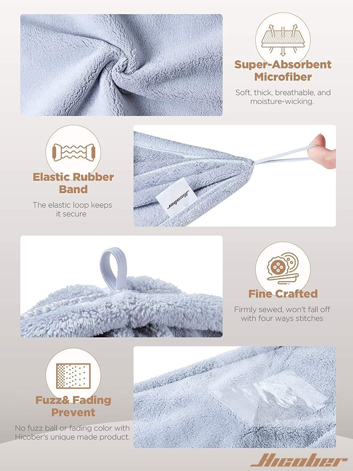Microfiber Hair Towel Wrap for Women, Blue Grey Pink, 3-Pack
