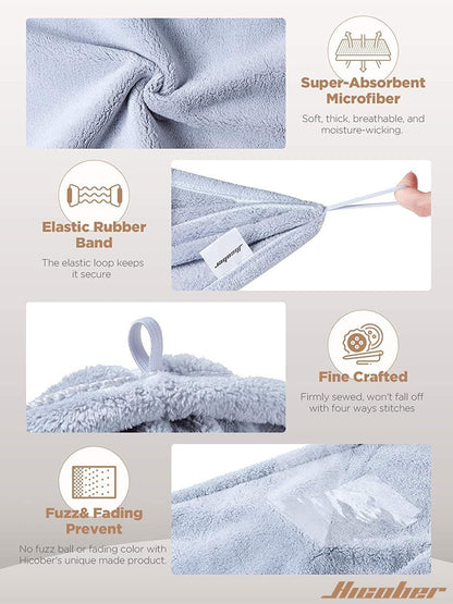 Microfiber Hair Towel Wrap for Women, Blue Grey Pink, 3-Pack